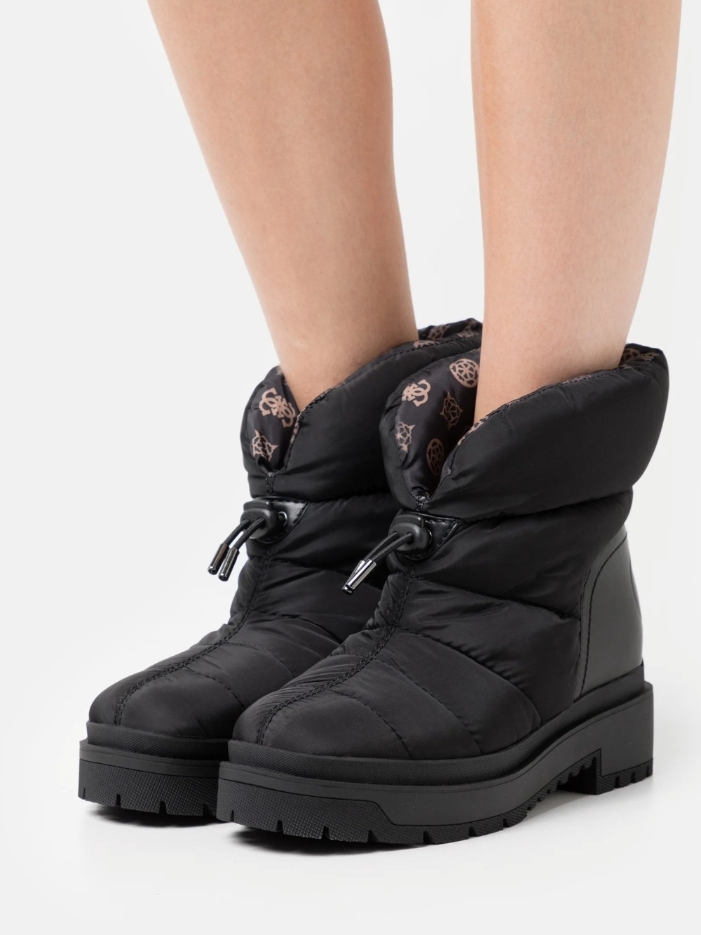 Guess Black Quilted Winter Ankle Boots with Toggle Closure